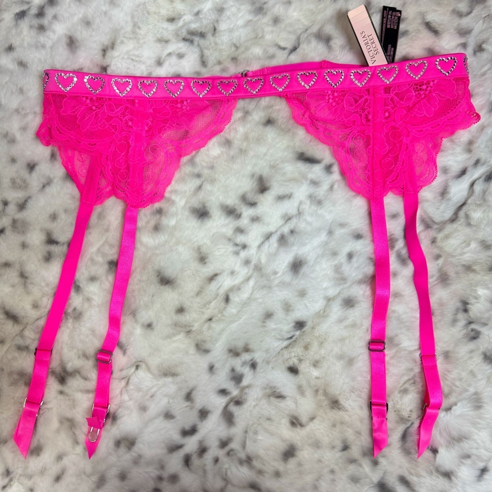 Victoria secret garter belt rhinestone diamond bling crystals neon pink hearts